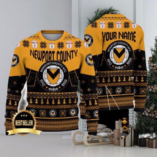 Newport County Ugly Christmas Sweater Logo Custom Name Gift Fans