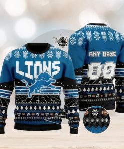 Nfl Detroit Lions Custom Name And Number Christmas Ugly Christmas Sweaters