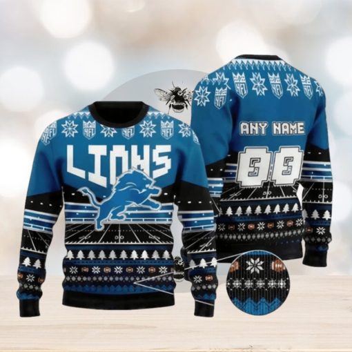 Nfl Detroit Lions Custom Name And Number Christmas Ugly Christmas Sweaters