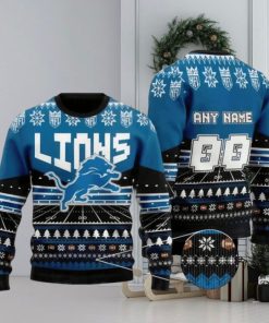 Nfl Detroit Lions Custom Name And Number Christmas Ugly Christmas Sweaters