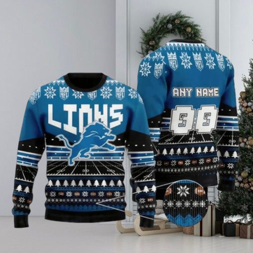 Nfl Detroit Lions Custom Name And Number Christmas Ugly Christmas Sweaters