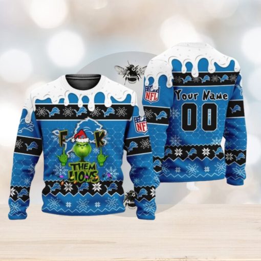 Nfl Grinch Fuck Them Detroit Lions Personalized Ugly Christmas Sweaters