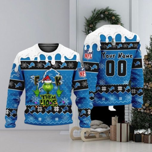 Nfl Grinch Fuck Them Detroit Lions Personalized Ugly Christmas Sweaters