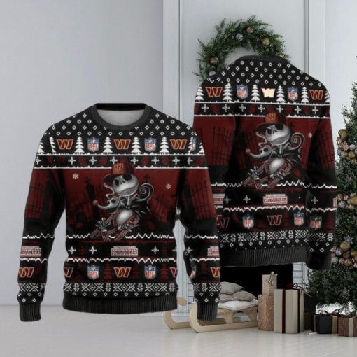 Nfl Washington Commanders Christmas Jack Skeleton Ugly Christmas Sweaters