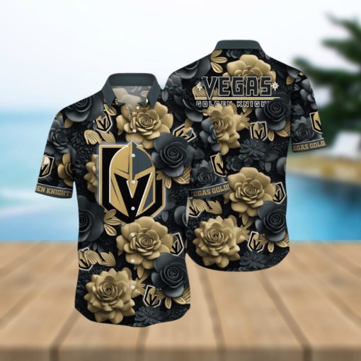 Nhl Vegas Golden Knights Hawaiian Shirt Tropical Rose Pattern Summer Hawaiian Shirt