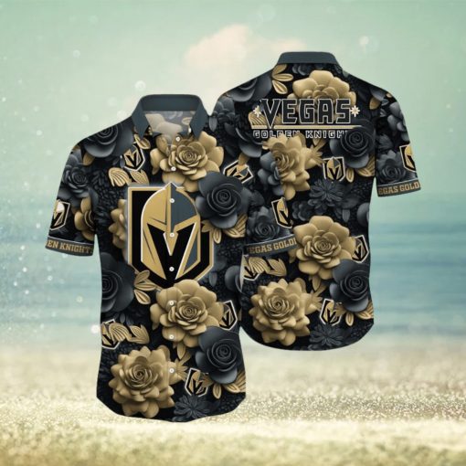 Nhl Vegas Golden Knights Hawaiian Shirt Tropical Rose Pattern Summer Hawaiian Shirt