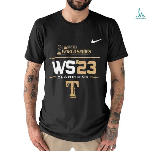 Nike Texas Rangers 2023 World Series Champions Lockup WS’23 golden logo shirt