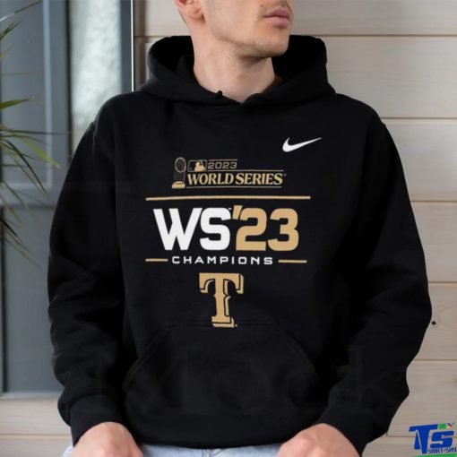 Nike Texas Rangers 2023 World Series Champions Lockup WS’23 golden logo shirt