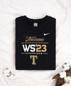 Nike Texas Rangers 2023 World Series Champions Lockup WS’23 golden logo shirt
