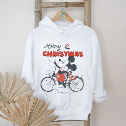 Official A Disney Mickey Mouse Merry Christmas Bicycle Retro Distressed T Shirt