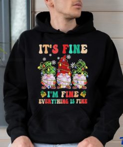 Official It’s Fine I’m Fine Everything Is Fine Christmas Lights Gnome T Shirt