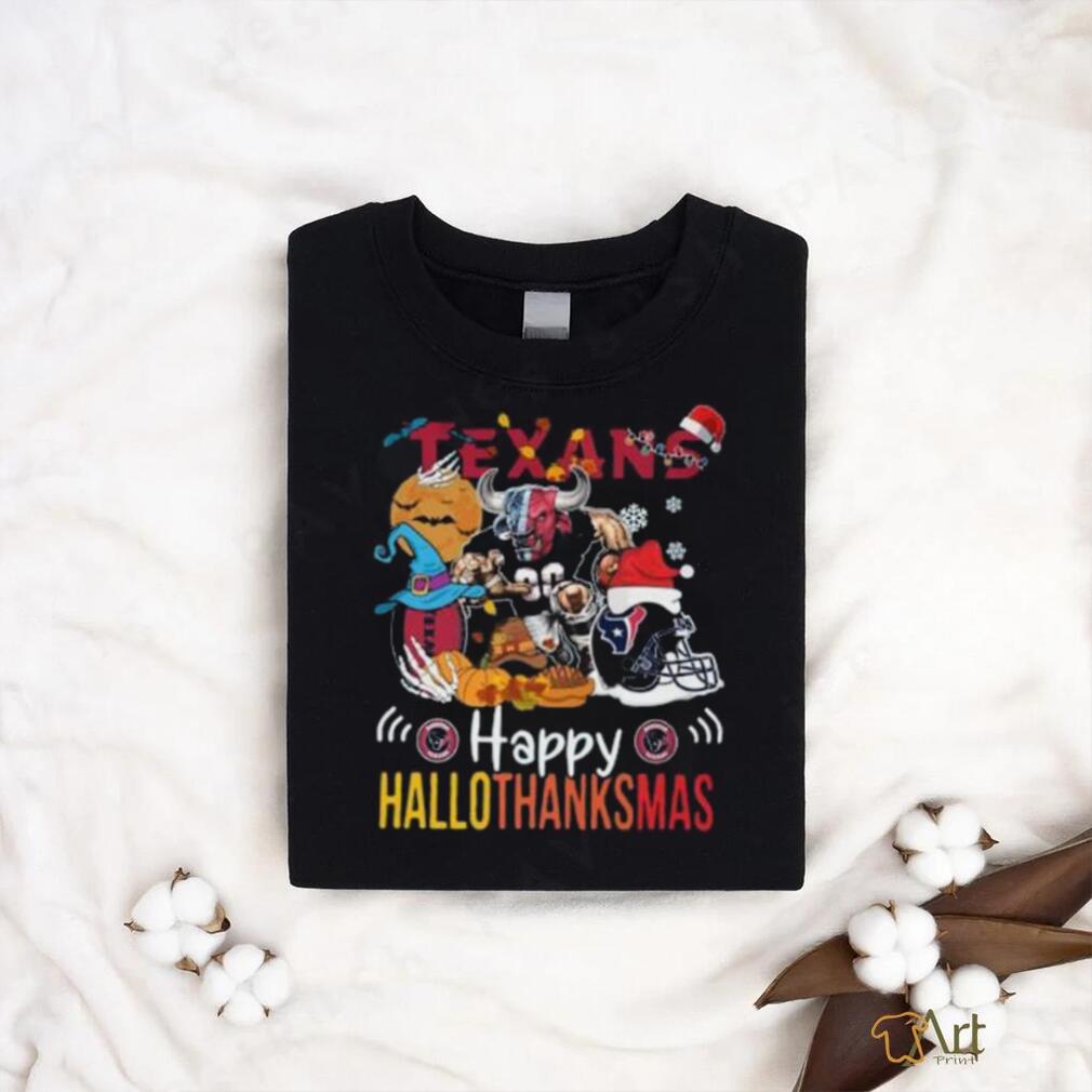 Official NCAA Houston Texans Mascot Happy Hallothanksmas t shirt Official NCAA Houston Texans Mascot Happy Hallothanksmas t shirt