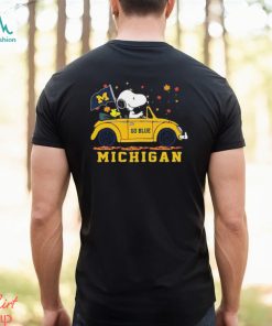 Official Peanuts Snoopy And Woodstock On Car Michigan Wolverines Go Blue Shirt