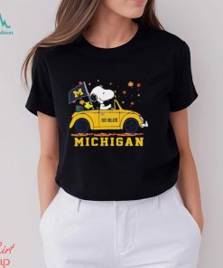 Official Peanuts Snoopy And Woodstock On Car Michigan Wolverines Go Blue Shirt