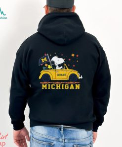 Official Peanuts Snoopy And Woodstock On Car Michigan Wolverines Go Blue Shirt