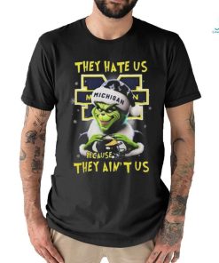 Official Santa Grinch They Hate Us Michigan Wolverines Because They Ain’t Us Love Helmet Christmas T Shirt