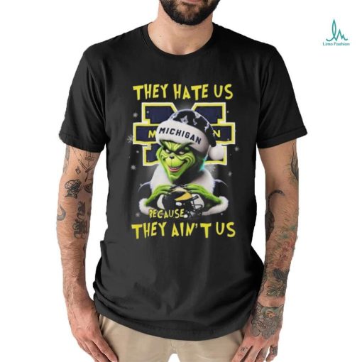 Official Santa Grinch They Hate Us Michigan Wolverines Because They Ain’t Us Love Helmet Christmas T Shirt