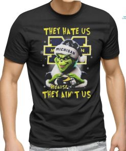 Official Santa Grinch They Hate Us Michigan Wolverines Because They Ain’t Us Love Helmet Christmas T Shirt