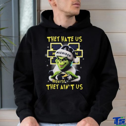 Official Santa Grinch They Hate Us Michigan Wolverines Because They Ain’t Us Love Helmet Christmas T Shirt