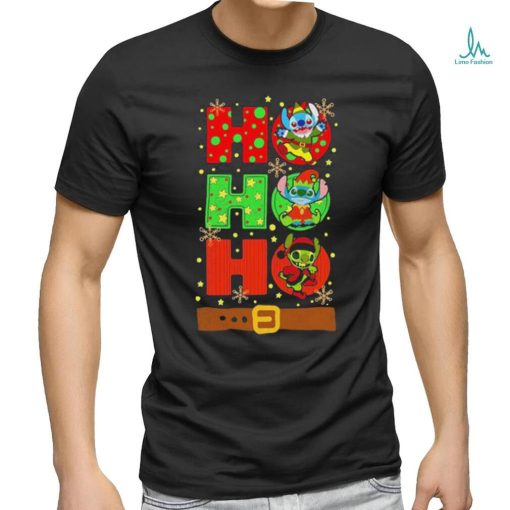 Official Stitch Elf Grinch Stitch Ho Ho Ho Christmas Tee Shirt