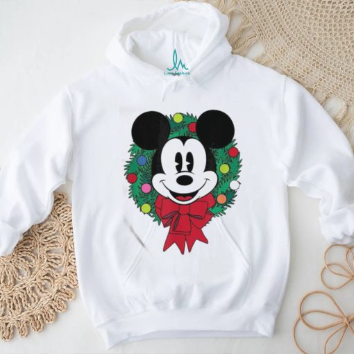 Official The Essentials Mickey Mouse Festive Holiday Christmas Wreath T Shirt