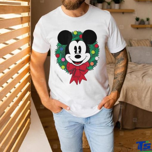 Official The Essentials Mickey Mouse Festive Holiday Christmas Wreath T Shirt