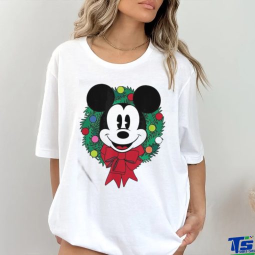 Official The Essentials Mickey Mouse Festive Holiday Christmas Wreath T Shirt