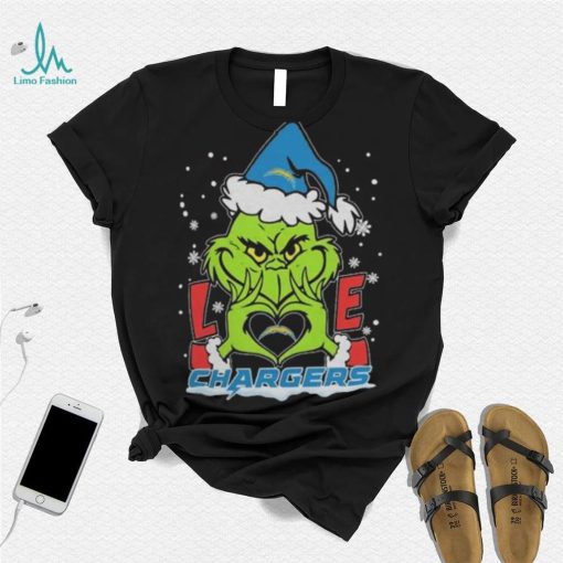 Official The Grinch Love Heart Los Angeles Chargers Football Christmas 2023 Shirt