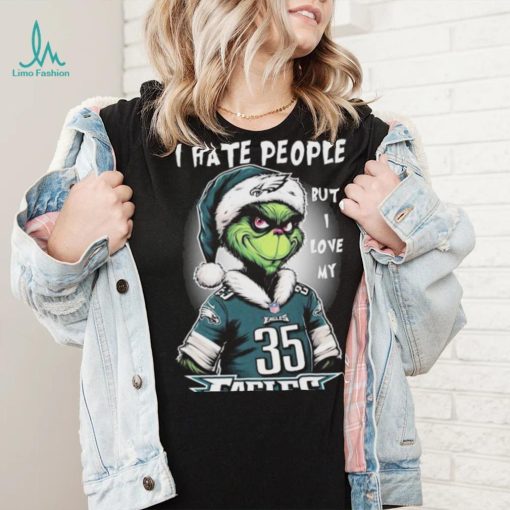 Official official I Hate People But I Love My Philadelphia Eagles Santa Grinch Christmas Shirt