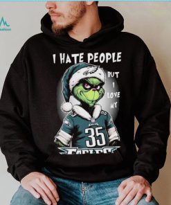 Official official I Hate People But I Love My Philadelphia Eagles Santa Grinch Christmas Shirt