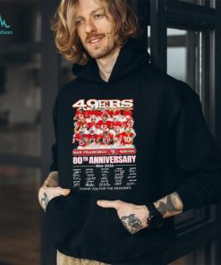 Official san Francisco 49ers football 80th anniversary 1944 2024 thank you for the memories signatures shirt