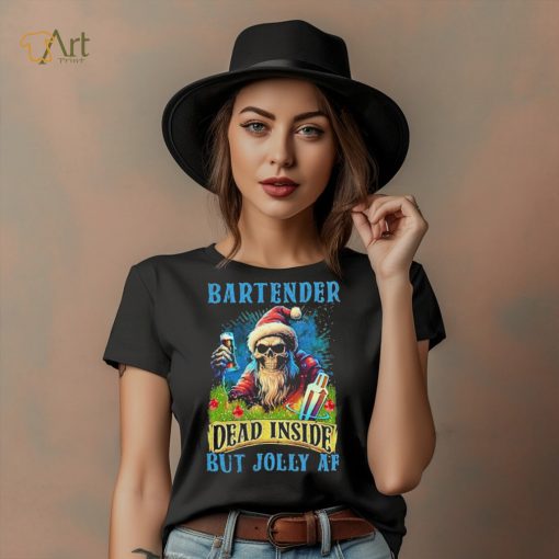 Official skeleton santa bartender dead inside but jolly af shirt