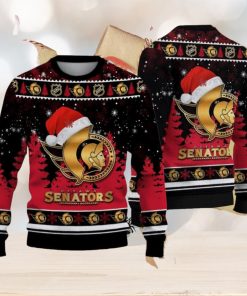 Ottawa Senators Logo Golden Fans Santa Hat Tree Ugly Christmas Sweater