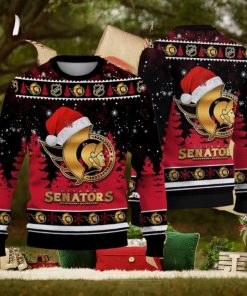 Ottawa Senators Logo Golden Fans Santa Hat Tree Ugly Christmas Sweater