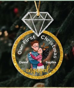 Our First Christmas Engaged, Personalized Ornament, Couple Gifts