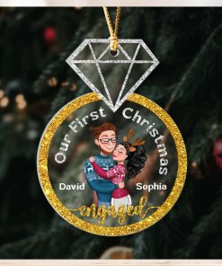 Our First Christmas Engaged, Personalized Ornament, Couple Gifts