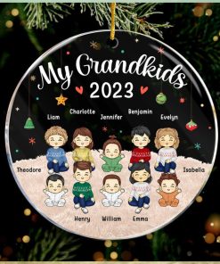 Our Grandkids Christmas 2023 Family Personalized Custom Ornament Acrylic Round Shaped Christmas Gift For Family Members