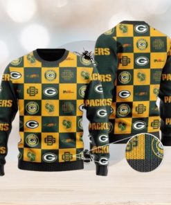 Packers Logo Checkered Flannel Design Knitted Ugly Christmas Sweater