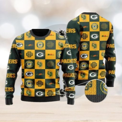 Packers Logo Checkered Flannel Design Knitted Ugly Christmas Sweater