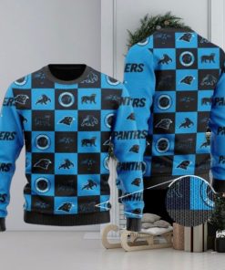 Panthers Logo Checkered Flannel Design Knitted Ugly Christmas Sweater