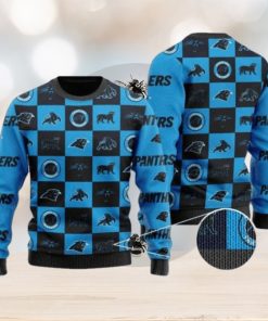 Panthers Logo Checkered Flannel Design Knitted Ugly Christmas Sweater