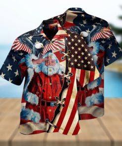 Patriotic America Yuletide Aloha Shirt, Santa Hawaiian Shirt