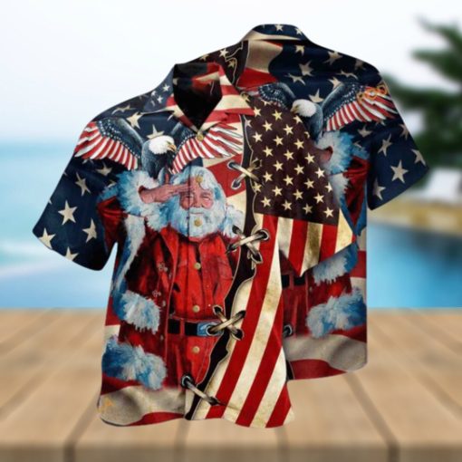 Patriotic America Yuletide Aloha Shirt, Santa Hawaiian Shirt