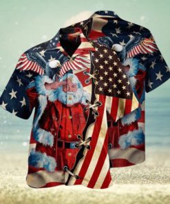 Patriotic America Yuletide Aloha Shirt, Santa Hawaiian Shirt