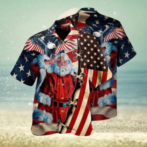 Patriotic America Yuletide Aloha Shirt, Santa Hawaiian Shirt