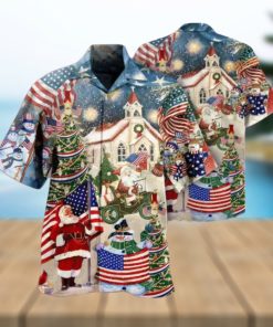 Patriotic American Xmas Hawaiian Wear, Mens Christmas Hawaiian Shirt