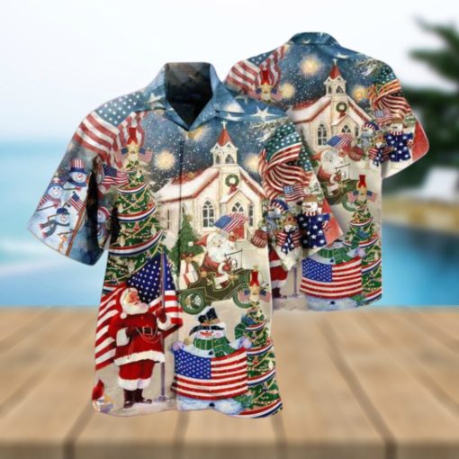 Patriotic American Xmas Hawaiian Wear, Mens Christmas Hawaiian Shirt