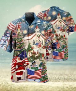 Patriotic American Xmas Hawaiian Wear, Mens Christmas Hawaiian Shirt