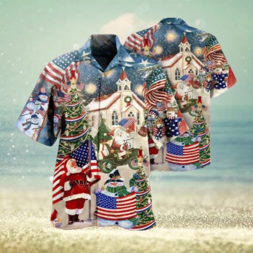 Patriotic American Xmas Hawaiian Wear, Mens Christmas Hawaiian Shirt