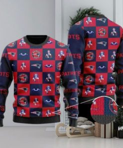 Patriots Logo Checkered Flannel Design Knitted Ugly Christmas Sweater